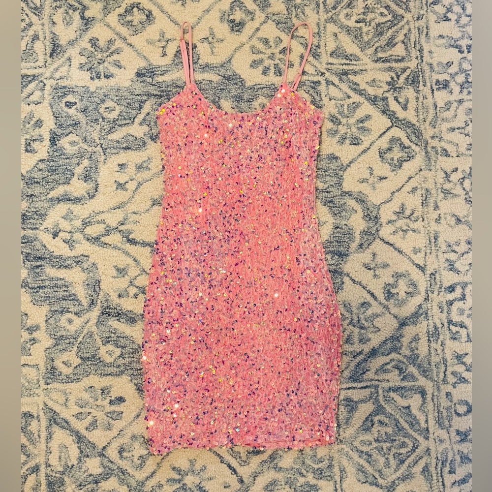 Lucy In The Sky Body Con Pink Sequin Mini Dress Size XXS
